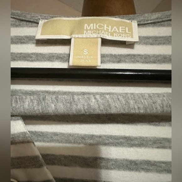 Michael Kors, gray and white stripe knit dress, laced eyelet upper chest, Size S - Picture 6 of 7